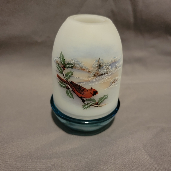 Fenton Cardinal In The Churchyard Satin Glass Fairy Lamp, Candle Holder - Picture 2 of 3